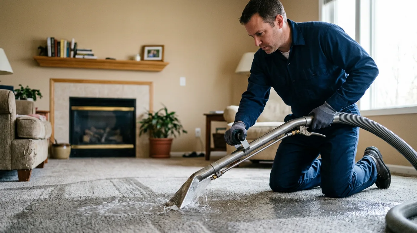 Water damage restoration technician working near Pacific, MO